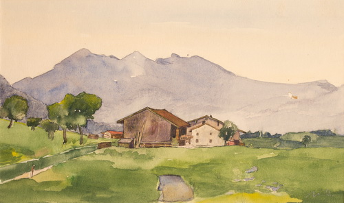 Erich Radscheit, Hof bei Bergen, Oberbayern, Aquarell